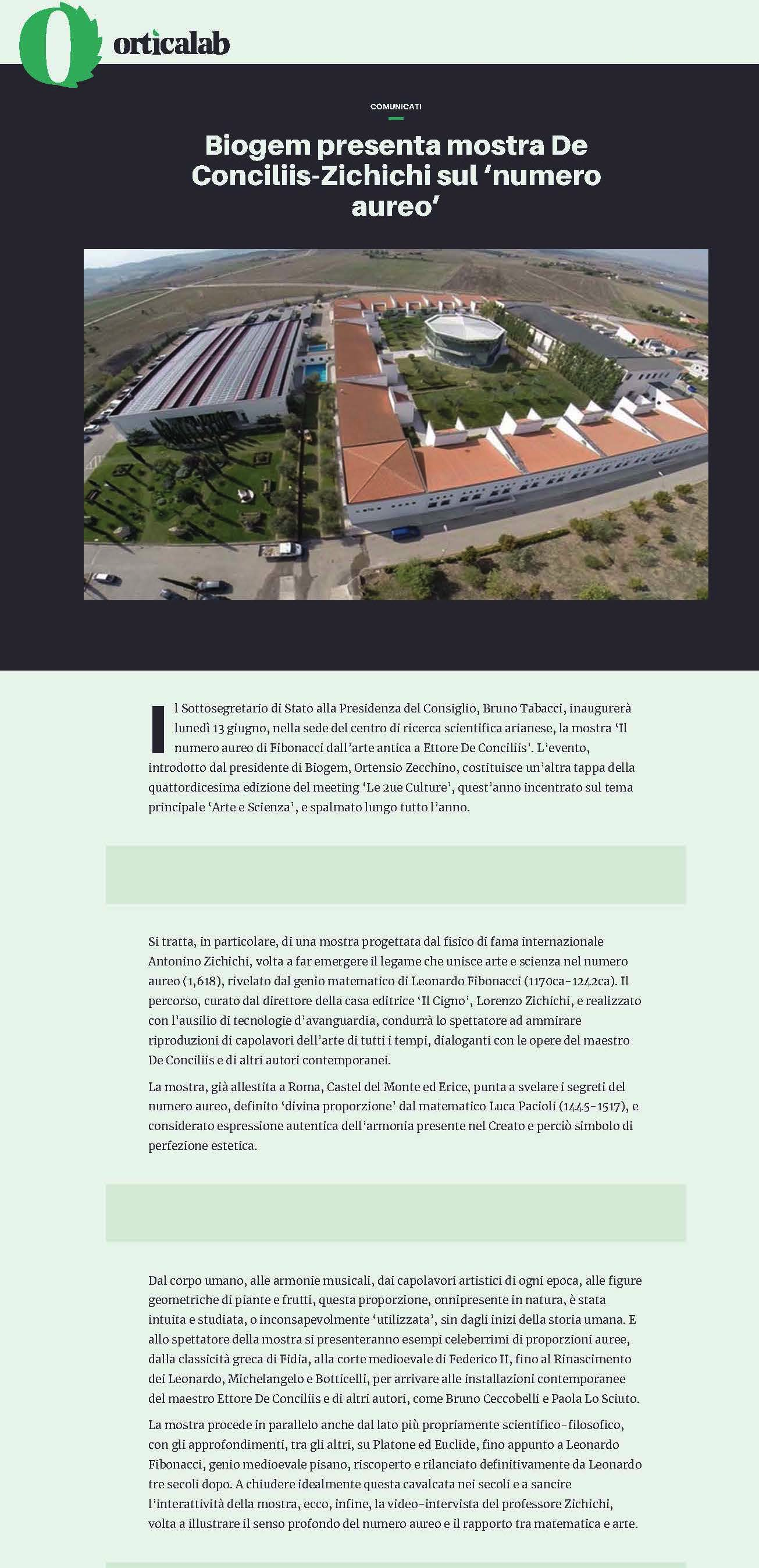 Biogem presenta mostra De Conciliis-Zichichi sul ‘numero aureo’